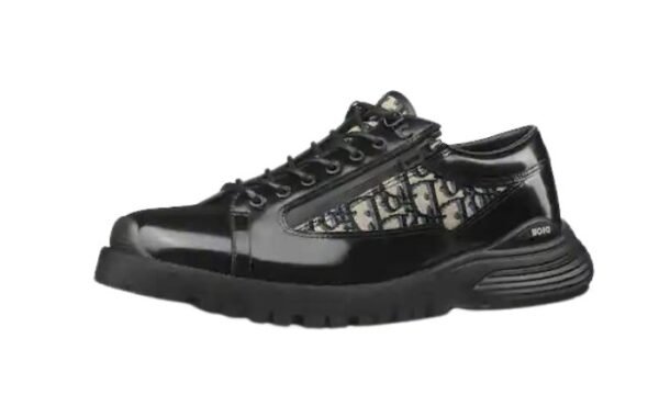 Pelle di vitello lucida nera e jacquard Dior Oblique beige e nero - immagine 2