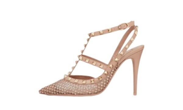 DÉCOLLETÉ ROCKSTUD IN RETE CON CRISTALLI E CINTURINI 100MM