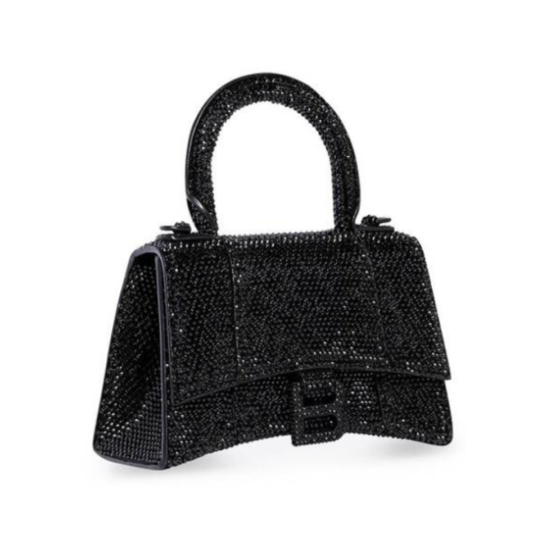 BORSETTA HOURGLASS XS IN PELLE DI VITELLO NERO SCAMOSCIATO CON STRASS DA DONNA IN NERO - immagine 5