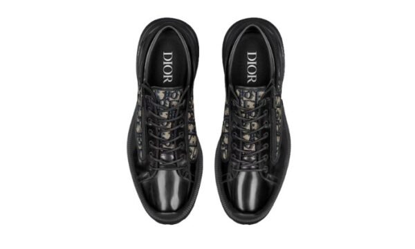 Pelle di vitello lucida nera e jacquard Dior Oblique beige e nero - immagine 3