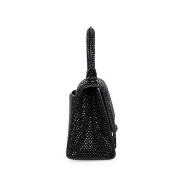 BORSETTA HOURGLASS XS IN PELLE DI VITELLO NERO SCAMOSCIATO CON STRASS DA DONNA IN NERO - immagine 4