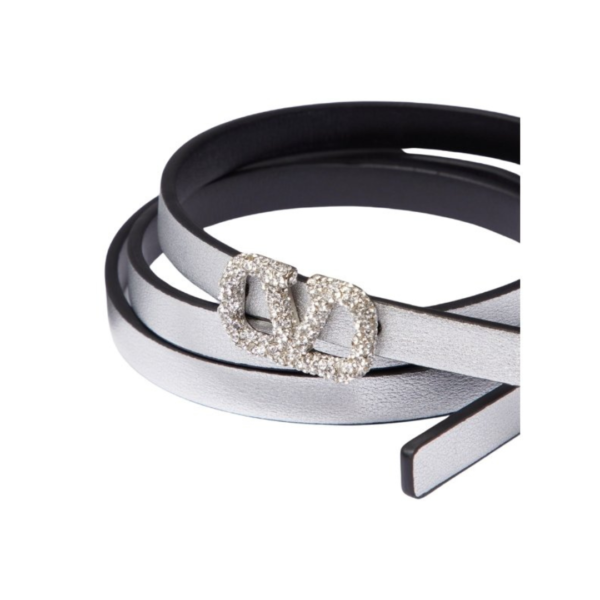 CINTURA REVERSIBILE VLOGO SIGNATURE IN VITELLO METALLIZZATO E VITELLO LUCIDO 10 MM - immagine 2