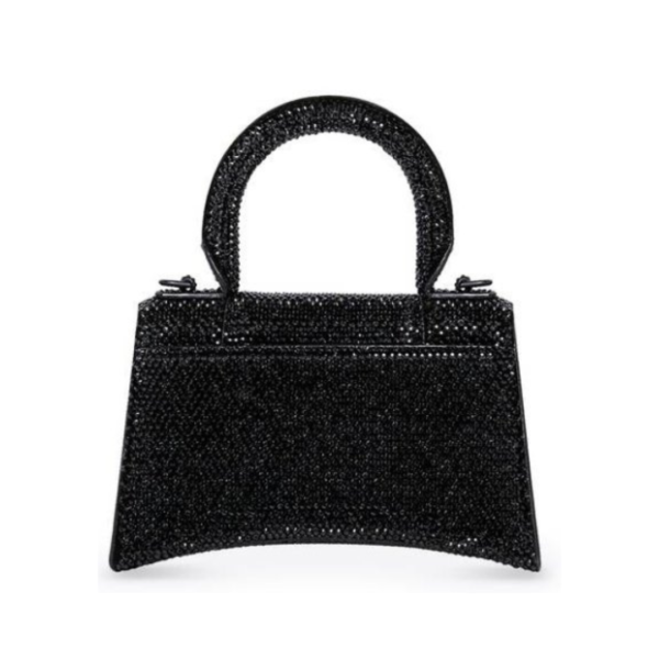 BORSETTA HOURGLASS XS IN PELLE DI VITELLO NERO SCAMOSCIATO CON STRASS DA DONNA IN NERO - immagine 3