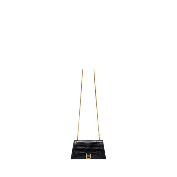 BORSA CON CATENA CRUSH XS LAVORAZIONE COCCODRILLO DA DONNA IN NERO - immagine 5